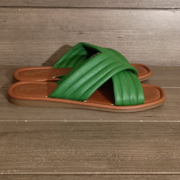 Seychelles Crossband Leather Slide Sandals Green Size 7.5 Made in Italy - Picture 2 of 12